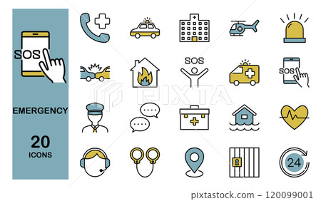 Icon set for emergencies, accidents, incidents, disasters, etc. Color 120099001