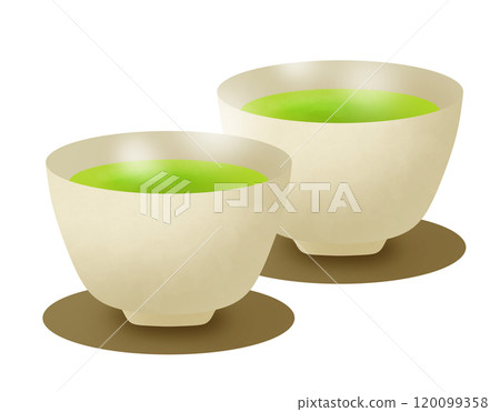 茶杯中一組綠茶的插圖 茶杯中一組綠茶的插圖 120099358