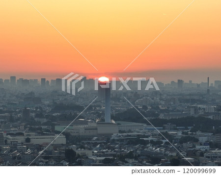 [Aerial view from above Musashino] Sunrise over Tokyo city 120099699