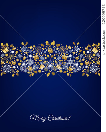 Merry Christmas greeting card on blue background. 120099758