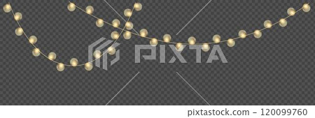 Festive Christmas light glowing garland string on dark background. Festive Christmas light glowing garland string on dark background. 120099760