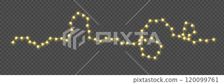 Festive Christmas light  glowing garland string on dark background. 120099761