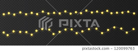 Festive Christmas light glowing garland string on dark background. Festive Christmas light glowing garland string on dark background. 120099763