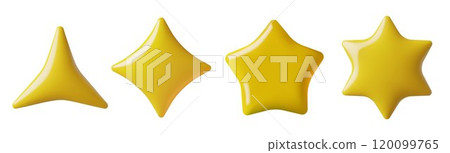 Different 3d yellow plastic star shapes set with three four five and six points Different 3d yellow plastic star shapes set with three four five and six points 120099765
