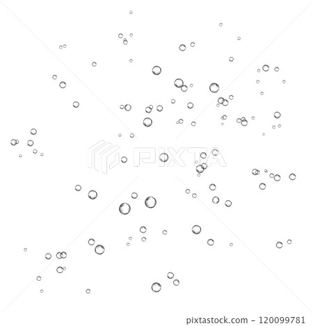 Oxygen air bubbles flow in water on white background. Oxygen air bubbles flow in water on white background. 120099781