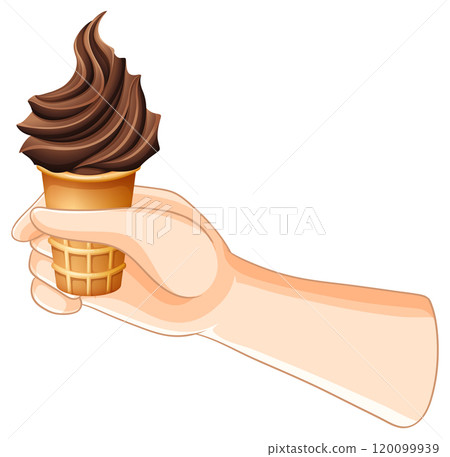 Hand Holding Chocolate Ice Cream Cone Hand Holding Chocolate Ice Cream Cone 120099939