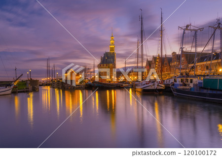 Hoorn, Netherlands. An ancient harbor and marina. Old sailing ships. 120100172