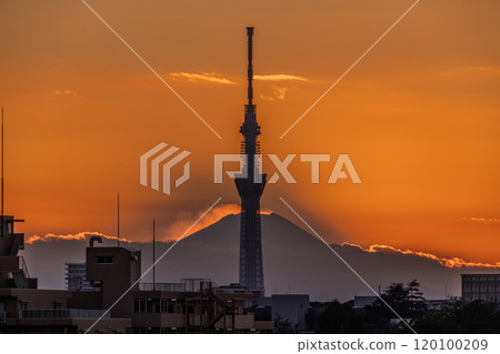 [東京]天空樹與富士山日落 120100209