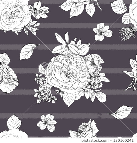 Hand drawn pencil graphic illustration seamless pattern of vintage flowers Hand drawn pencil graphic illustration seamless pattern of vintage flowers 120100241