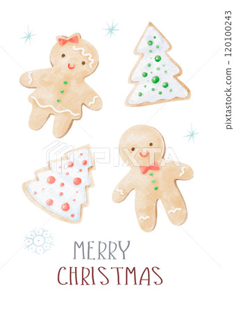 Christmas Watercolor Hand Drawn Card Gingerbread Men 120100243