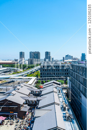 [東京]從建築物屋頂看到的豐洲千尋萬來和周邊的街景 120100285