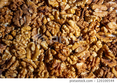 Scattered Shelled Walnuts. Background from Walnut 120100544