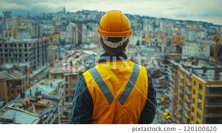 Construction Engineer Supervising Building Site Generative AI 120100820