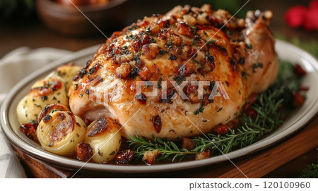 Perfectly Cooked Turkey for Thanksgiving Dinner Generative AI 120100960