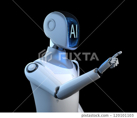 Humanoid robot with black face isolated on black 120101103
