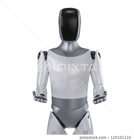 Humanoid robot with black face hand extend isolated on white Humanoid robot with black face hand extend isolated on white 120101110