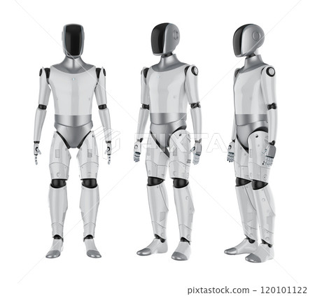 Collection of humanoid robots with black face isolated on white 120101122