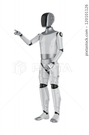 Humanoid robot with black face finger point isolated on white Humanoid robot with black face finger point isolated on white 120101126