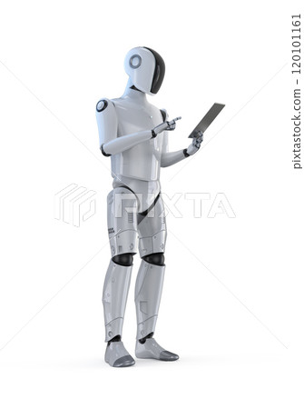 Humanoid robot with digital tablet isolated on white 120101161