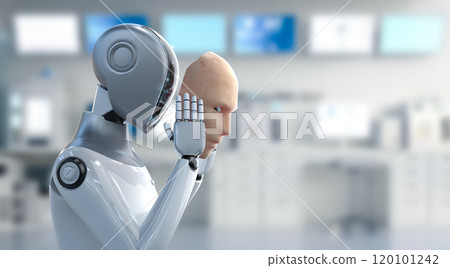 Humanoid robot or cyborg wear human like skin 120101242