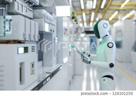 Automation semiconductor manufacturing with humanoid robot in factory Automation semiconductor manufacturing with humanoid robot in factory 120101250