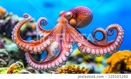 Unveiling the Secrets of the Deep, A Close-Up Look at an Octopus in the Ocean 120101260