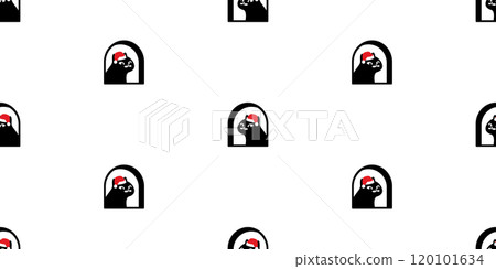cat seamless pattern christmas scarf black kitten santa claus hat window calico neko vector cartoon pet doodle tile background gift wrapping paper repeat wallpaper isolated illustration design 120101634