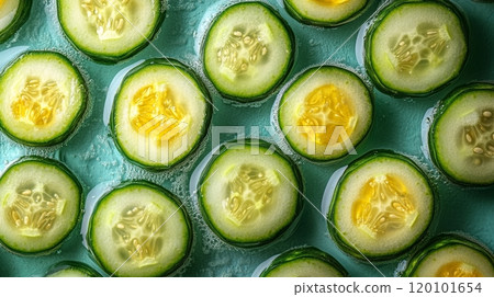 Fresh Cucumbers in High Angle Shot, Perfect for Healthy Eating and Food Blogging Generative AI 120101654