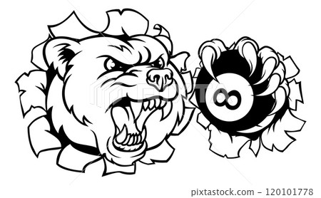 Bear Angry Pool 8 Ball Billiards Mascot Cartoon Bear Angry Pool 8 Ball Billiards Mascot Cartoon 120101778