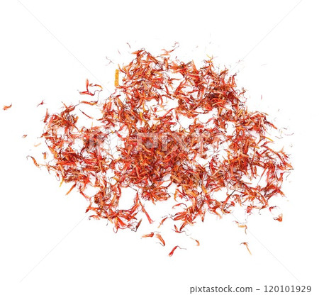 Dried safflower isolated on white background. Top view 120101929