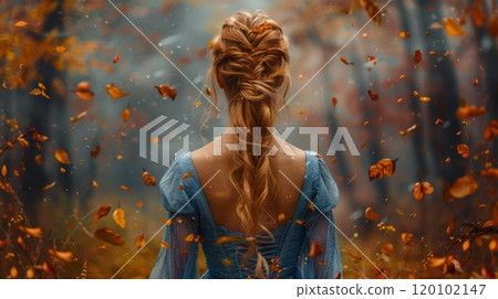 beautiful woman in a romantic dress, autumn outdoor beautiful woman in a romantic dress, autumn outdoor 120102147