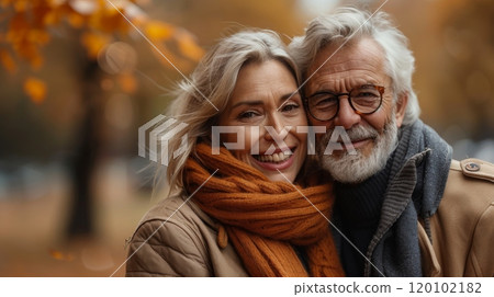 a couple in love on an autumn walk 120102182