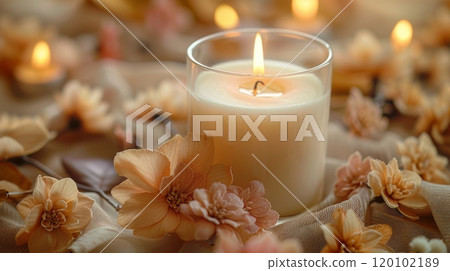 winter or autumn concept, candles throw lights 120102189
