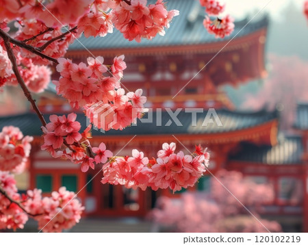 Cherry blossom tree in full bloom . 120102219