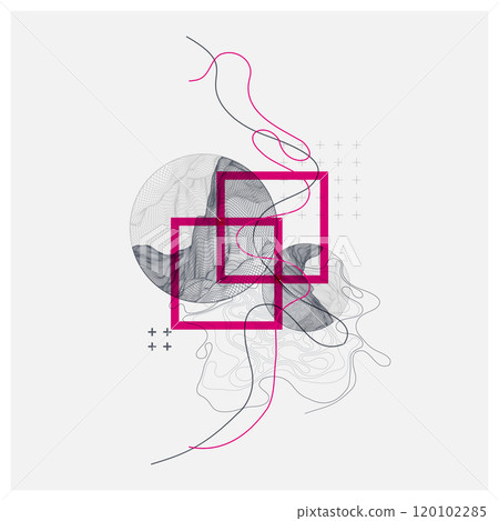 Abstract art wireframe background. Modern science or technology art elements. Surface illustration. Hand made vector. 120102285