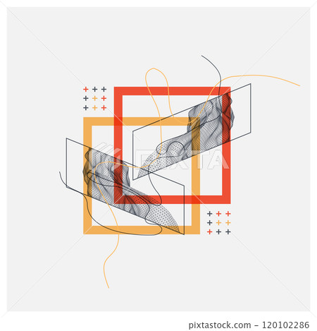 Abstract art wireframe background. Modern science or technology art elements. Surface illustration. Hand made vector. 120102286