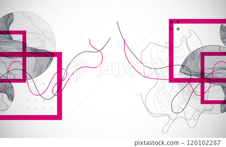 Abstract art wireframe background. Modern science or technology art elements. Surface illustration. Hand made vector. 120102287