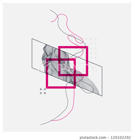 Abstract art wireframe background. Modern science or technology art elements. Surface illustration. Hand made vector. 120102292
