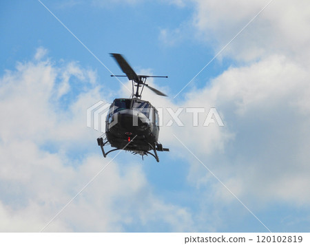 Ground Self-Defense Force helicopter UH-1J in flight 120102819