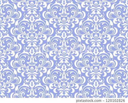 Floral pattern. Vintage wallpaper in the Baroque style. Seamless vector background. White and blue ornament for fabric, wallpaper, packaging. Ornate Damask flower ornament 120102826