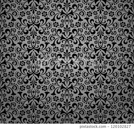 Flower pattern. Seamless gray and black ornament. Graphic vector background 120102827