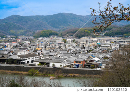 [Important Preservation District for Groups of Traditional Buildings] Yakage-juku, a post town in spring seen from Arashiyama Park 8, Yakage-cho, Oda-gun, Okayama Prefecture 120102830