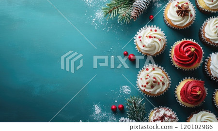 delicious festive cupcakes adorned with christmas holiday decorations 120102986