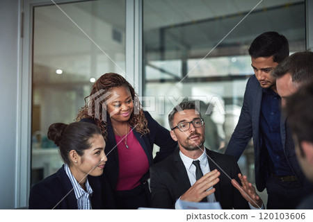 The business place to be. Shot of businesspeople having a meeting in the office. 120103606