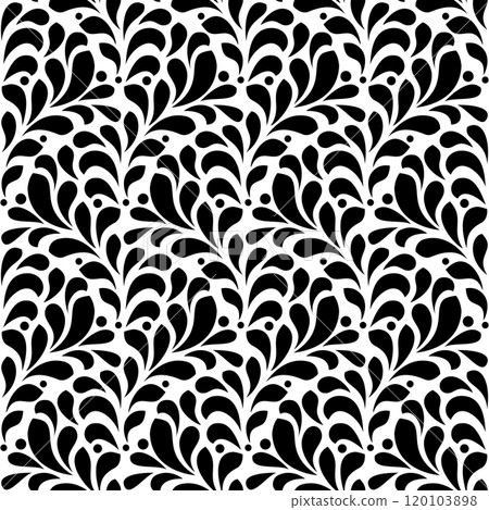 Flower pattern. Seamless white and black ornament. Graphic vector background. 120103898