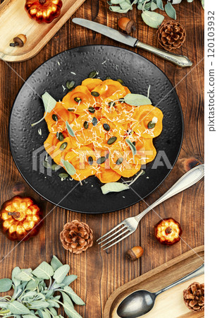 Fall pumpkin ravioli drizzled with sage. Fall pumpkin ravioli drizzled with sage. 120103932