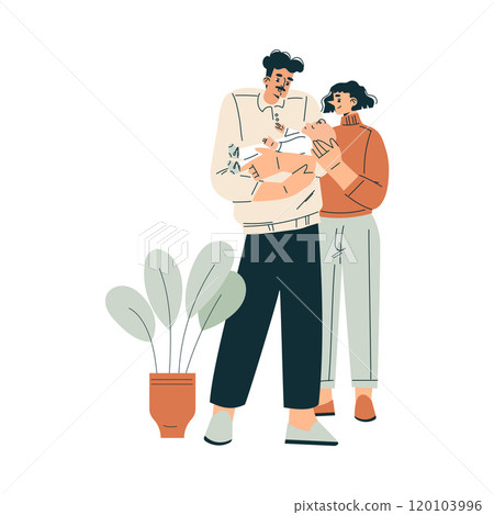 Young Man and Woman with Newborn Baby Child Vector Illustration Young Man and Woman with Newborn Baby Child Vector Illustration 120103996
