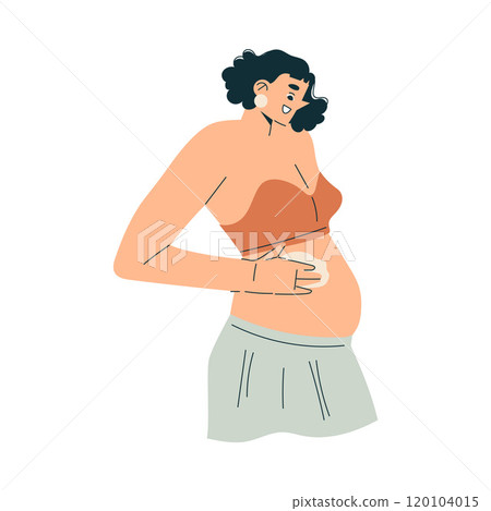 Pregnancy Planning with Young Woman Hold Her Belly Vector Illustration 120104015