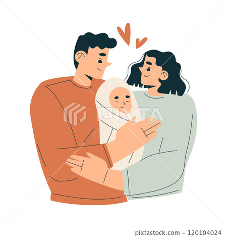 Young Man and Woman with Newborn Baby Child Vector Illustration Young Man and Woman with Newborn Baby Child Vector Illustration 120104024