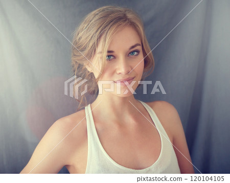 Good vibes only. Portrait of a beautiful young woman. Good vibes only. Portrait of a beautiful young woman. 120104105